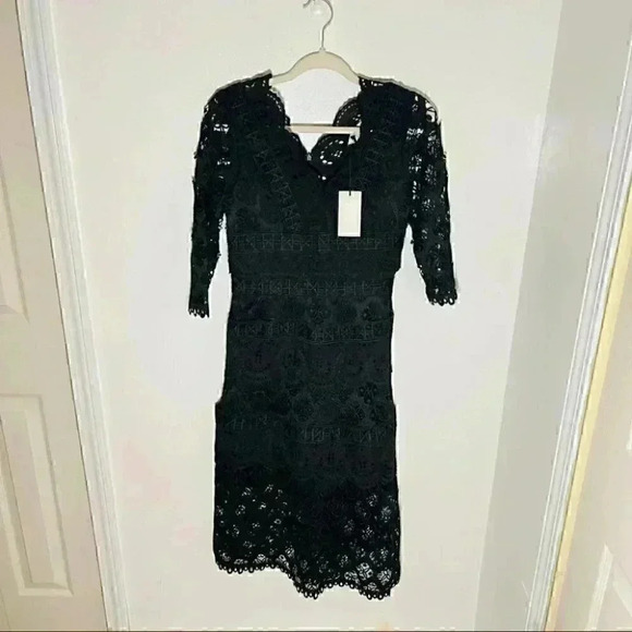 NWT Sea Laurel Lace Tiered Midi Dress Black - Picture 3 of 10
